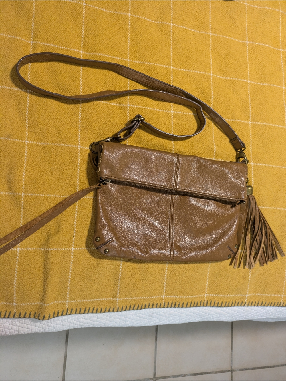 Lucky Brand Classic Tan Small Crossbody Bag with Tassel